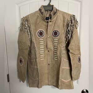 Travis Cody Western Suede Bone Pipe Fringe Jacket Beaded Native Inspired Large